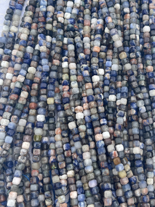 Sunset Sodalite ( 6x6mm faceted cube shape)